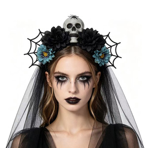 Nueva Diadema de Malla Hecha a Mano para Mujer, para Halloween, Carnaval, Festival del Día de los Muertos, con Diseño de Araña y Flores - Product Image 4