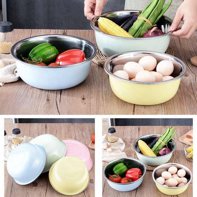 Wholesale Stainless Steel Color Wash Basin Set Soup Bowl Salad Bowl Without Cover Kitchen Supplies