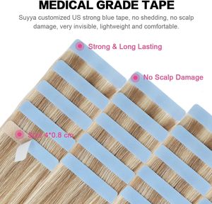 SUYYA Extensiones de <span class=keywords><strong>Cabello</strong></span> con Cinta Clip, <span class=keywords><strong>Cabello</strong></span> Humano Europeo Remy, 20 Piezas, 100g, Máquina de Trama de Piel Recta sin Costuras, Trama Doble, 18 - Product Image 3