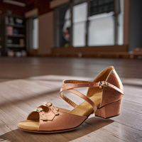 Style moderne femme chaussures de danse S-150 talon bas Cube classique chaussures latines pour filles en cuir véritable avec doublure en satin de coton PU