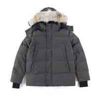 Veste d'hiver matelassée imperméable et coupe-vent haut de gamme en duvet d'oie, avec garniture authentique en fourrure de coyote sur le devant, vente en gros