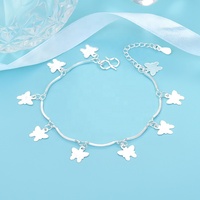 Bracelet de cheville ajustable en argent sterling 925 Vente en gros Bracelet à breloques papillon tendance pour couple Cadeaux pour amoureux Bijoux pour rhodium