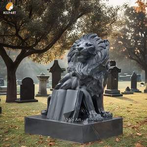 Подгонянная надгробная плита из натурального камня, Мраморная Скульптура Льва, надгробие для продажи - Product Image 6