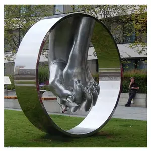 장식 손으로 만든 동상 3d 정원 추상 거울 장식 예술 스테인레스 스틸 오픈 손 조각