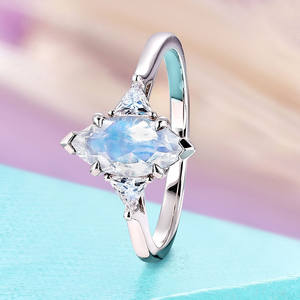 Marquise cincin pertunangan batu bulan Halo, berlian buatan tangan antik 14K emas padat Vintage, cincin janji hadiah Hari jadi wanita - Product Image 4