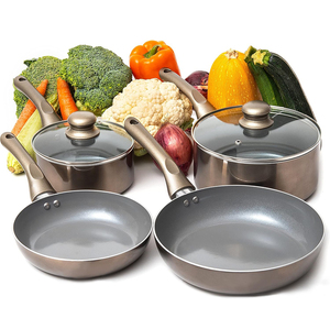 Juego de 6 Ollas de Cocina con Tapas de Vidrio, Asas de Baquelita, Aptas para Lavavajillas y Horno, para Estufas de Gas e Inducción, Juego de Utensilios de Cocina de Cerámica - Product Image 1