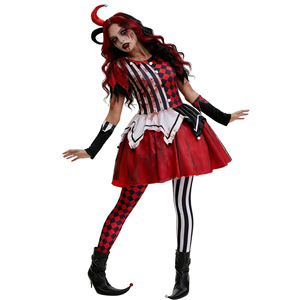 Halloween Clown Costume Parent Child Matching Set Red Black <b>Checkered</b> Dress Girls Short Sleeve <b>Skirt</b> Outfit - Product Image 3