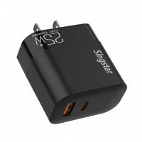 Chargeur mural rapide USB-C PD double port 25W noir standard US avec ports QC3.0 pour mobile