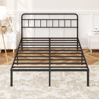 Cadre de lit en métal pleine grandeur avec tête de lit minimaliste, base plateforme, lattes robustes, design moderne blanc, rangement intégré pour chambre à coucher