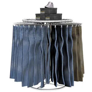 Custom Store gantungan baju Jeans Wanita Pria baju Jersey melingkar pakaian garmen tampilan logam penyangga rak