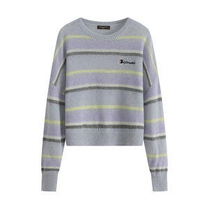 Özel OEM/ODM Kadın Yünlü Mohair Karışımlı Kazak Makaron Kontrast Renkli Düşük Omuzlu Uzun Kollu Örme Süveter Üreticisi - Product Image 2