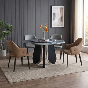 Ensemble de table à manger ronde moderne en marbre avec pieds en métal, design stable, meubles de salle à manger - Product Image 2