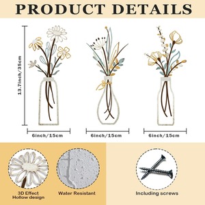 3 Pièces PVC Art <span class=keywords><strong>Déco</strong></span> Fleurs Rondes Décoration Murale Motif Feuillage pour Salon Salle de Bain <span class=keywords><strong>Chambre</strong></span> à Coucher-Cadeau d'Anniversaire (Vase Beige-C) - Product Image 4