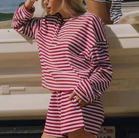 Ensemble décontracté pour femmes, rayé, surdimensionné, pull à manches longues et short, ensemble en tricot 2 pièces, tenue assortie Y2K