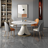 Table ronde télescopique rotative pliable en pierre de luxe légère, table à manger familiale moderne et simple avec chaises