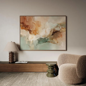 Dreamy Abstract Still Life Canvas Soft Aqua Earth-Tone <b>Wall</b> Art Wabi Sabi Framed Handmade Minimalist <b>Hanging</b> House Hotel - Product Image 1