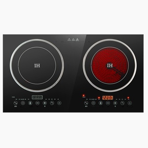 Cuisinière hybride combinée induction infrarouge à deux foyers, en verre trempé et acier inoxydable, contrôlée par application, pour la maison - Product Image 6