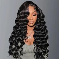 Angelbella Vente en gros Cheveux vierges brésiliens Remy longs Style vague profonde de l'océan Transparent Lace Front perruque suisse Usine directe
