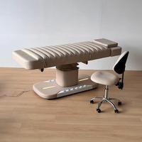 Table de massage électrique 3 moteurs beige, réglable en hauteur, moderne, pour salon, avec mousse à mémoire de forme, lit esthétique en PU pour spa médical, certifiée CE
