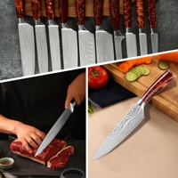 Couteau de chef japonais de 8 pouces en acier inoxydable à haute teneur en carbone, motif Damas, rouge, écologique, en stock
