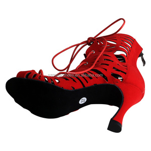 Nuevas llegadas personalizadas Zapatos de tacón alto de terciopelo rojo Latin Salsa <span class=keywords><strong>Bachata</strong></span> Clases de tacón Zapatos con cordones Botas de baile de 9CM - Product Image 3