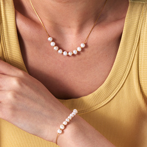 Mode véritable bouton d'eau douce collier bracelet <span class=keywords><strong>ensemble</strong></span> 6-7mm couleur blanche ensembles de bijoux en perles naturelles pour les femmes - Product Image 1