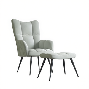 Poltrona Relax in Velluto Grigio Chiaro con Poggiapiedi per Soggiorno, Design Moderno Mid-Century, Gambe in Metallo, Imbottitura in Schiuma - Product Image 1