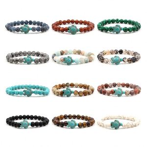 Protect Ocean Animals Summer Style Sea Turtle Beads <b>Bracelets</b> Natural 8MM Bead Lave Blue White Turquoise <b>Bracelet</b> Beach Jewelry - Product Image 5