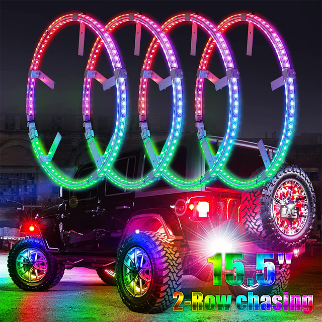 APP Control 14 15.5 17 Inch Rim Rgb Dream Chasing Color Single Double Row Car Led Wheel Lights