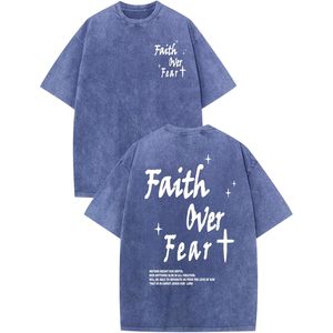 Camiseta FOXA Faith Over Fear con efecto lavado ácido, camiseta de manga corta para hombre, camiseta transpirable de algodón jersey - Product Image 1