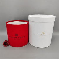 Boîtes cadeaux rondes en velours de luxe avec logo rouge et blanc, design personnalisé, écologiques, avec revêtement UV, avec ruban
