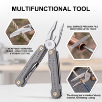 Outil multifonction en titane DIY avec tournevis, pinces, lame, embouts, scie, lime, clé, règle - Qualité industrielle OEM