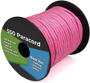 Cordon de parachute tactique réfléchissant 550 lb 4 mm à <span class=keywords><strong>7</strong></span> brins, rose (50 pieds), pour la randonnée, le camping, la pêche, utilisation universelle toutes saisons - Product Image 1