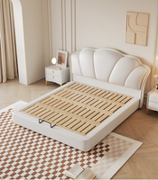 Lit simple en cuir de style crème français, haut de gamme, luxe léger, chambre à coucher, lit de rangement, lit queen-size, lit en cuir pour enfant, appartement