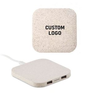 Eco-friendly Wheat Straw Square Dual <b>Usb</b> Wireless Charger for Phone Wireless Charging Pad Sustainable Quick Fast Charging - Product Image 1