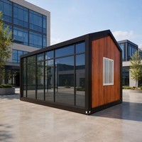 Maison préfabriquée verre avec panneaux sandwich en grain de bois, maison conteneur détachable prête à l'emploi pour le bureau