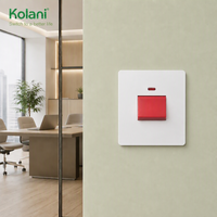 Interrupteur mural isolant Kolani British Standard 45A avec indicateur néon, 90x86mm, blanc brillant, PC, interrupteur à bascule rouge DP pour cuisinière
