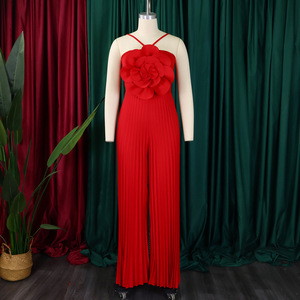 Nuovo <span class=keywords><strong>abbigliamento</strong></span> da donna Sexy tuta a pieghe in tinta unita con grande fiore largo per feste estive - Product Image 6