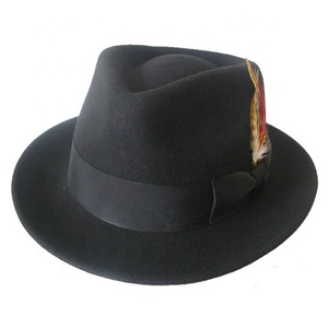 Mode 100% <span class=keywords><strong>Laine</strong></span> Feutre Hommes <span class=keywords><strong>Pas</strong></span> <span class=keywords><strong>Cher</strong></span> Noir Fedora Chapeaux - Product Image 1