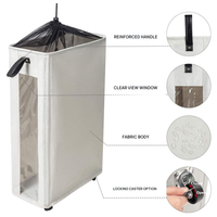 Panier à linge roulant et pliable, étroit, avec fenêtre transparente et couvercle à cordon, pour salle de bain et chambre à coucher