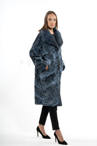 Abrigo de Piel de Karakul Azul con Cola Ancha y Cuello Inglés de Piel de Visón Sin Esquilar, Abrigo de Cordero Persa, Chaquetas de Cuero con Cuello de Visón para Mujer - Product Image 5