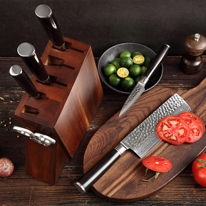 Ensemble de 7 couteaux de cuisine professionnels en acier <span class=keywords><strong>damas</strong></span> <span class=keywords><strong>japonais</strong></span> avec manche en <span class=keywords><strong>bois</strong></span> Pakka, support et <span class=keywords><strong>ciseaux</strong></span> - Product Image 3
