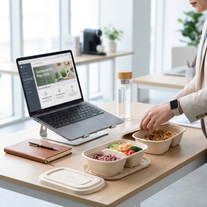 Boîtes alimentaires jetables en bagasse de canne à sucre, compostables, compatibles micro-ondes, empilables, pour sushis et repas au bureau ou à l'école - Product Image 1
