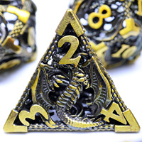 Dés polyédriques Dungeons and Dragons en métal doré antique, ensemble de dés DND, dés de jeu de rôle dragon faits à la main - MTE2