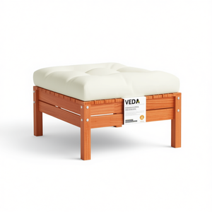 Reposapiés de Madera Maciza Veda para Patio con Cojín, Muebles de Exterior, Diseño Rústico Moderno - Product Image 1