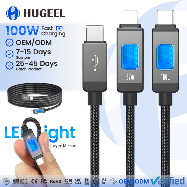 Wholesale 100W Type C Cable USB C Data Cables LED Abyssal PD Fast Charging Nylon Braided for Phone Laptop 5A Charger Cable Kit
