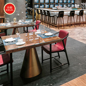 Muebles de Restaurante Americanos Personalizados, Asientos Redondos Acolchados de Terciopelo Azul, Sofá de Cafetería, Juego de Mesa y Sillas de Café - Product Image 1
