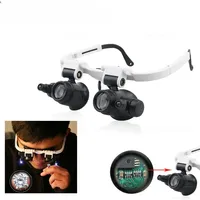 Loupe de lunettes à lumières LED 8x 15x 23x Loupe de tête à double lentille pour réparation de montres électroniques