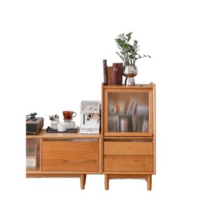 Solid Wood Side <b>Cabinet</b> 3 Compartments Storage Living Room <b>Cabinet</b> Cherry Color <b>Pine</b> Wood - Product Image 5
