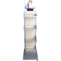Présentoir de Magasin de Vêtements Mobile Double Face Personnalisé avec Paniers en Fil Métallique et Roues pour T-shirts